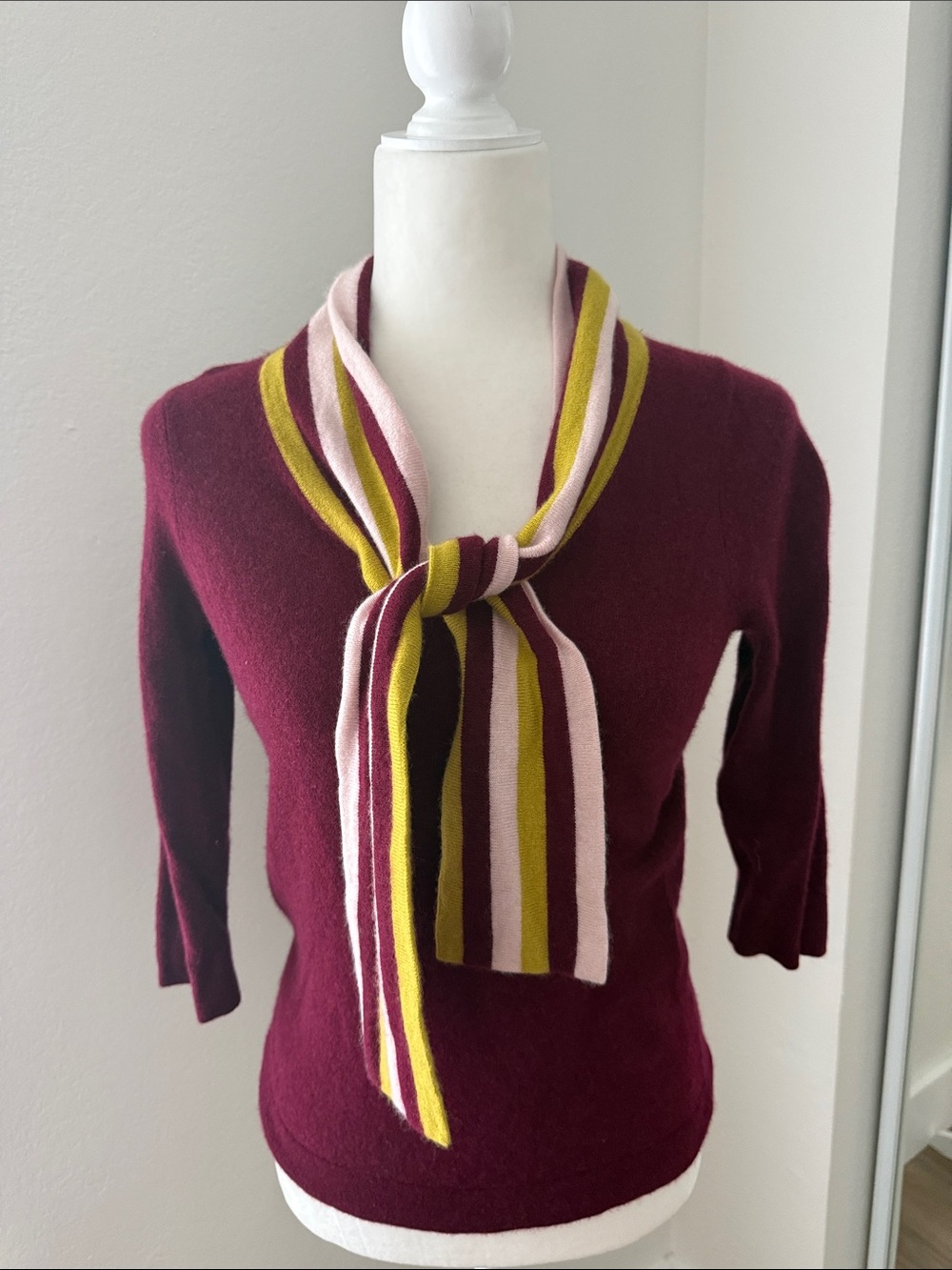 Boden Striped Scarf sweater in Pink, Olive & Burgundy